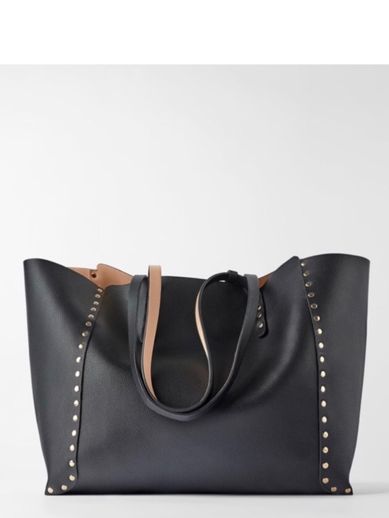 Zara Handbags - ZARA Black & Tan Studded Reversible Tote Bag